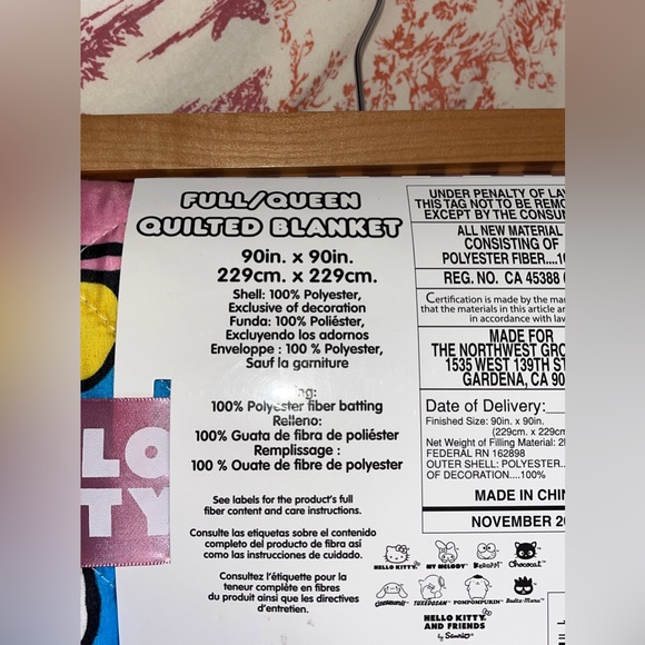 SANRIO Hello Kitty and Friends FULL/QUEEN Pink & Blue Quilted Blanket NEW NWT - Picture 5 of 6